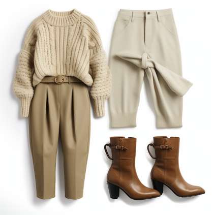 Ankle Boots and Chunky Knits with Paper Bag Pants