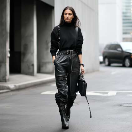 Black Pants and Combat Boots with Paper Bag Pants