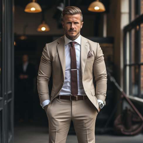 David Beckham wearing grey pants
