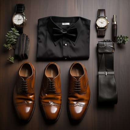 outfit to wear with Brown Shoes and Black Ties