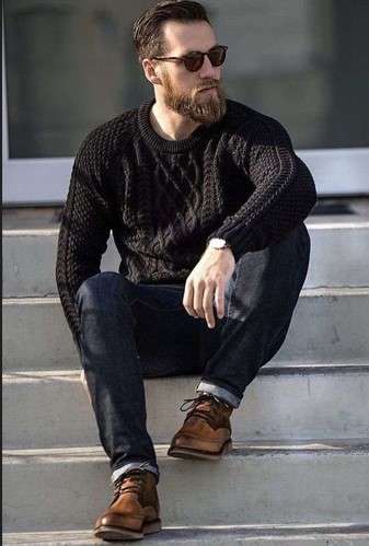 Black Sweater Brown Shoes