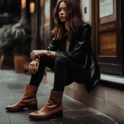 How to Wear Black Jacket with Brown Shoes For Women
