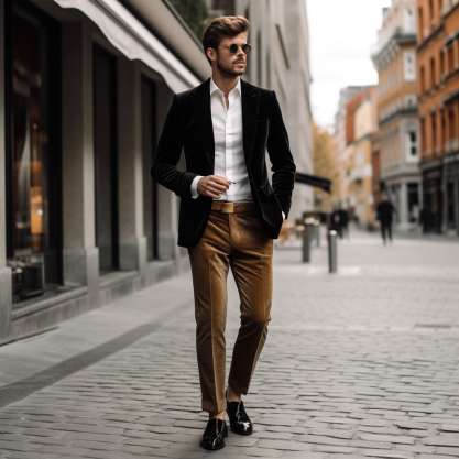 how to wear Brown Pants With Black Shoes