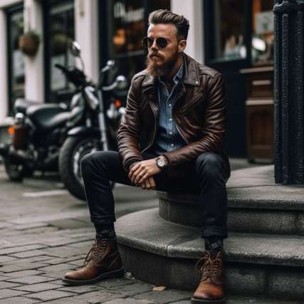 Biker jacket with brown boots