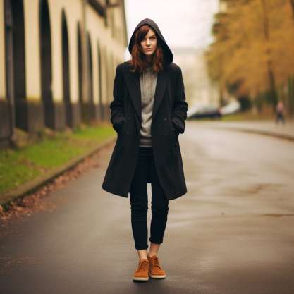Wear Black Peacoat with Brown Shoes