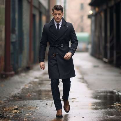 outfit to wear with Black Peacoat With Brown Shoes