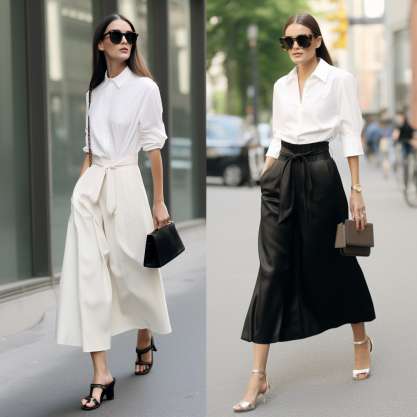 wear Mary Janes with tailored culottes and a silk blouse