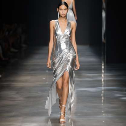 Metallic Silver Dress With Silver or Nude Metallic Heels
