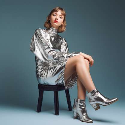 Silver Dress With Ankle or Knee-High Boots
