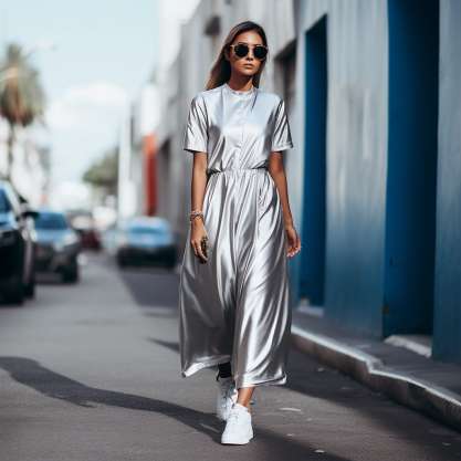 Silver Dress With Clean White Sneakers