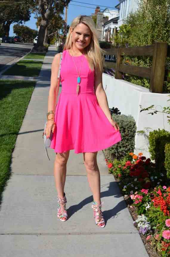 Fuchsia Dress with patterned shoes