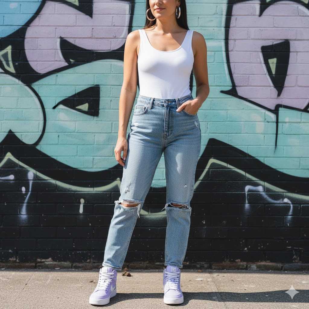 10. Mom Jeans Bodysuit DC Pastel High Tops