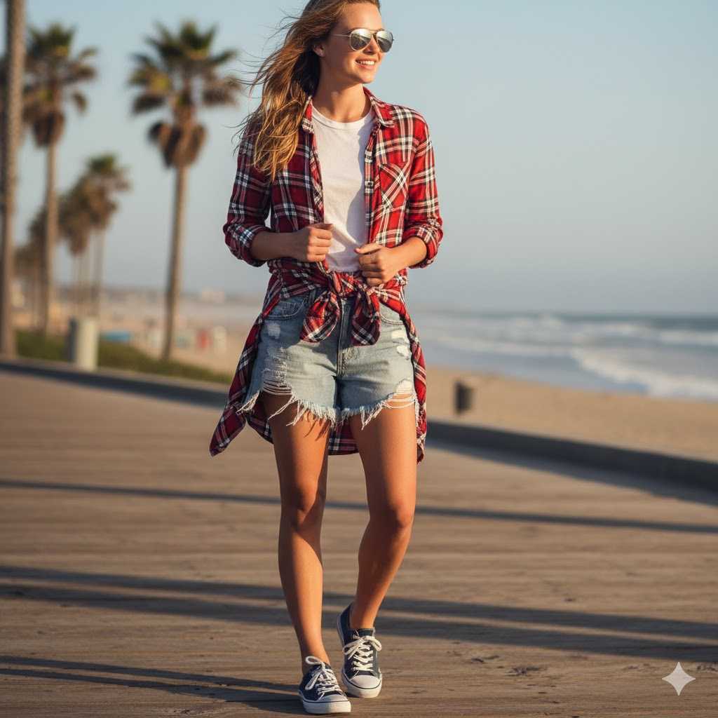 13. Denim Shorts Flannel Shirt DC Canvas Lows
