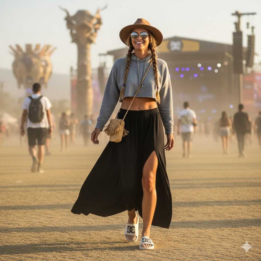 15. Maxi Skirt Crop Hoodie DC Slide Sandals