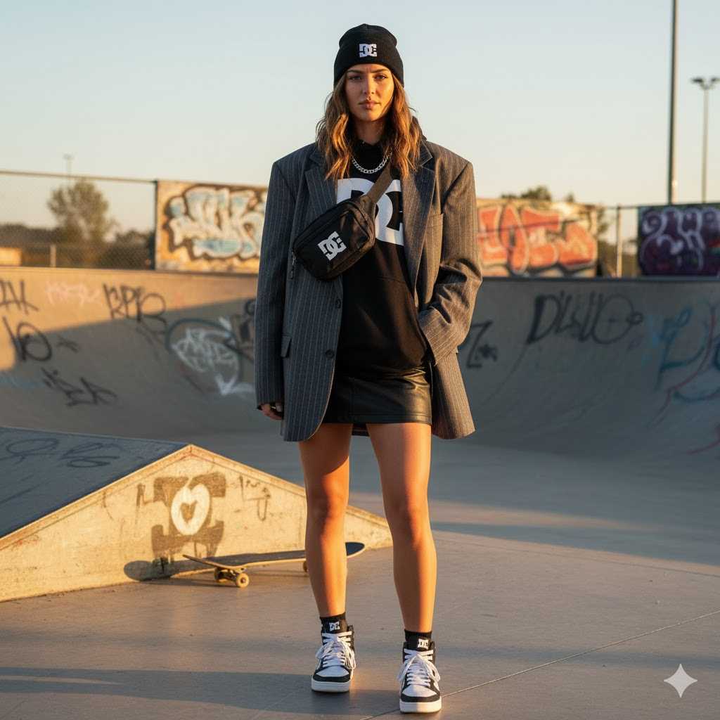 2. Leather Mini Skirt Oversized Blazer DC High Tops