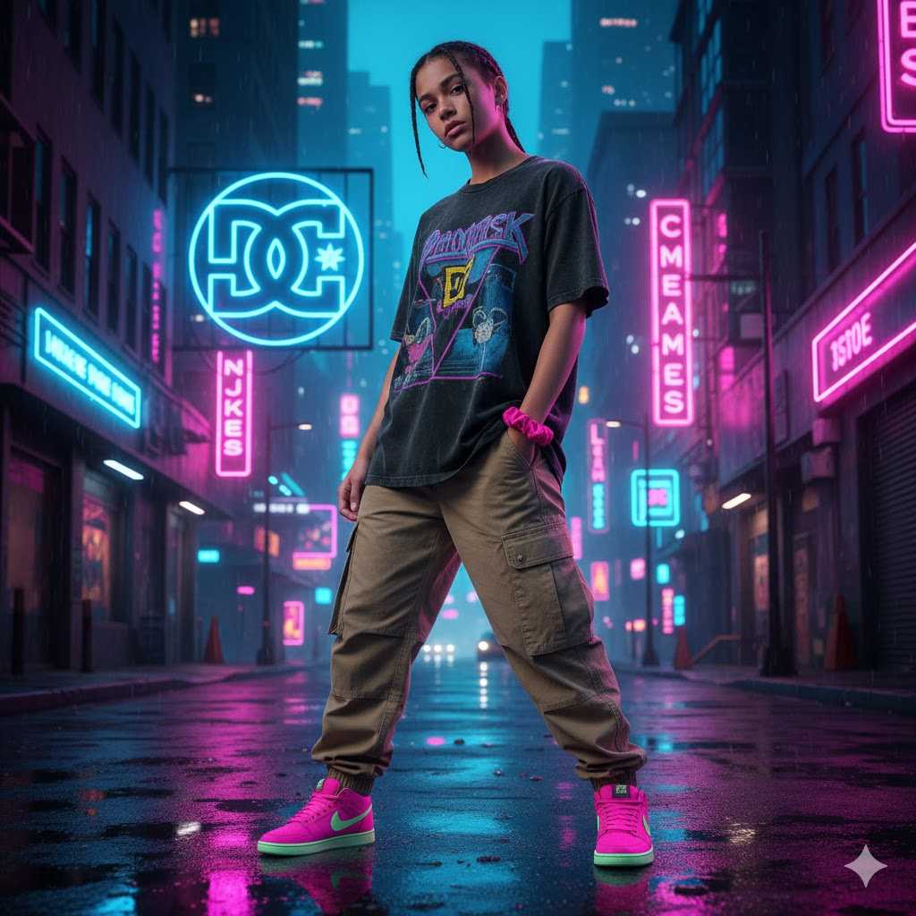 5. Cargo Pants Graphic Tee DC Neon Accents