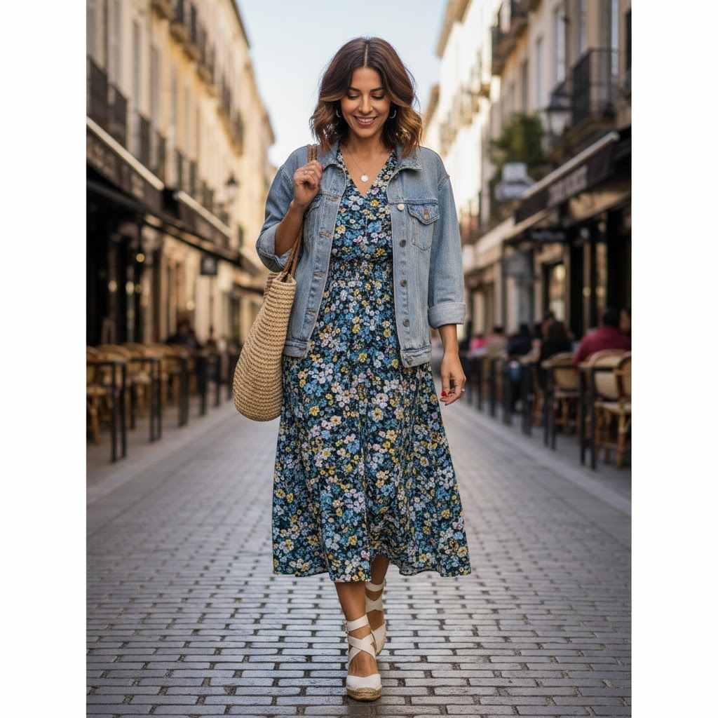 8. Midi Dress and Low Wedges for Everyday Ease